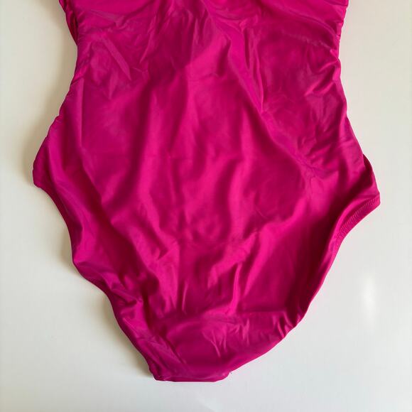 J.Crew Radiant Fuchsia Ruched V-Neck One Piece Swimsuit Women’s Size 14 NWT - Picture 7 of 10